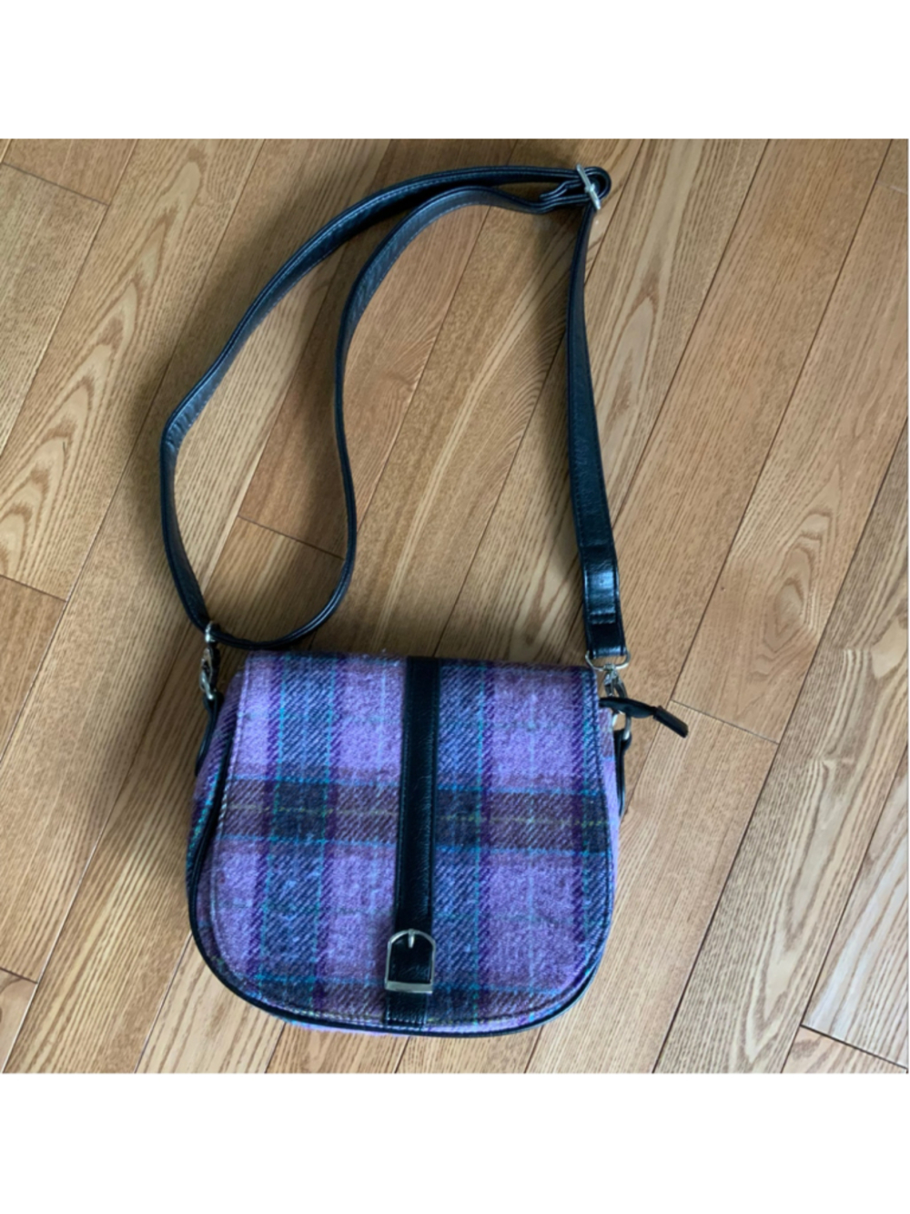 Glen Appin Harris Tweed Beauly Crossbody Bag Purple Tartan Plaidu